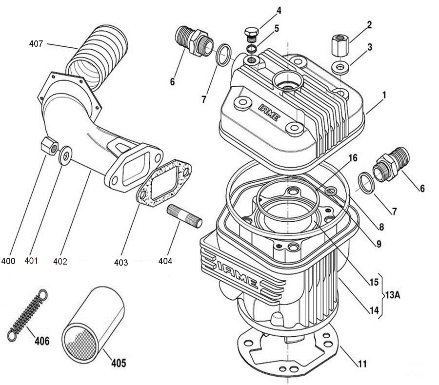 IAME X30 Cylinder Assembly Schematic Diagram