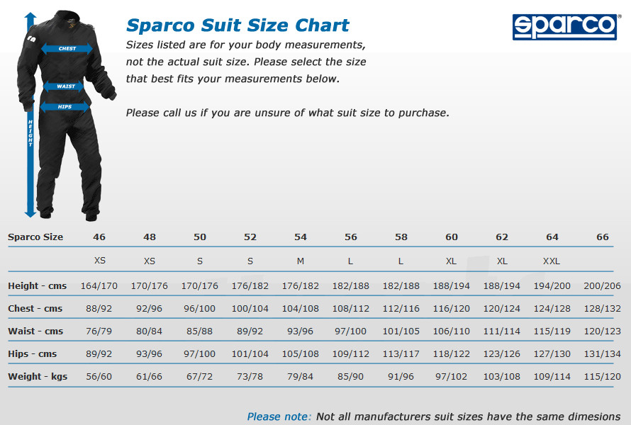 Sparco Race Suit Size Chart